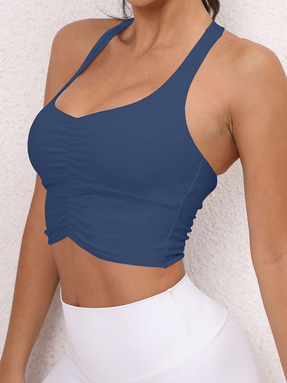 Skinny Sleeveless Hollow Solid Color Sports Bra Spaghetti-Neck Bra