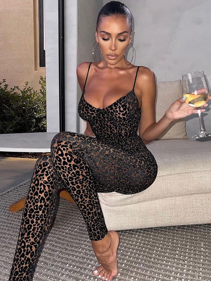 Leopard U-Neck Sleeveless Wrap Jumpsuits