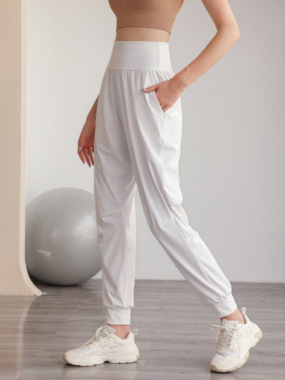 Loose High-Waisted Pockets Solid Color Athletic Pants