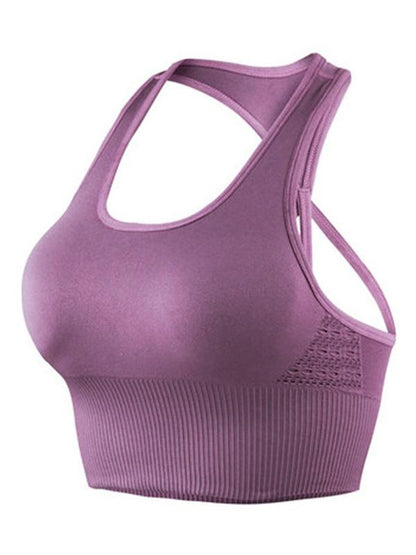 Wrap Breathable Cross Back Solid Sports Bra