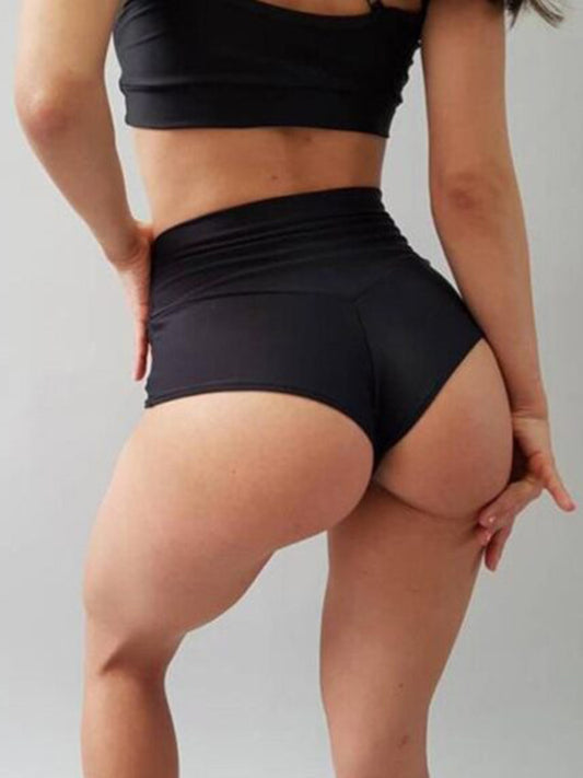 Casual Solid Color High-Waisted Slim Yoga Shorts