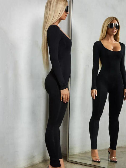 Solid Long Sleeve Casual Jumpsuits