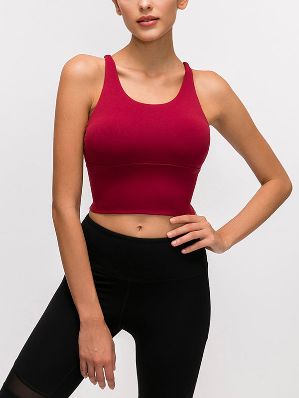 Skinny Wrap Yoga Tops Hollow Solid Color Spaghetti-Neck Bra