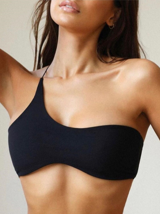 Solid Color One-Shoulder Sports Bra