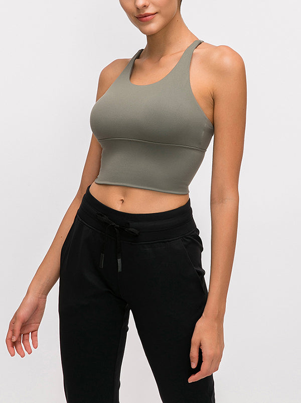 Skinny Wrap Yoga Tops Hollow Solid Color Spaghetti-Neck Bra