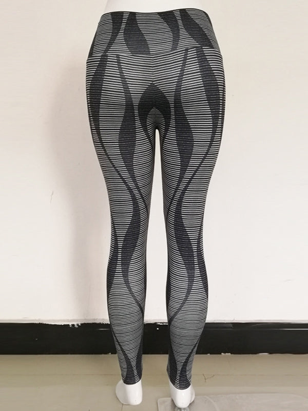 High Waist 3D Three-Dimensional Stripe Printed Fitness Yoga Leggings