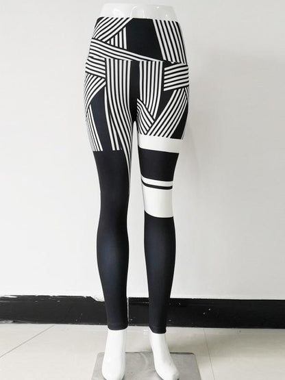 High-Waisted Printed Contrast Color Sports Leggings