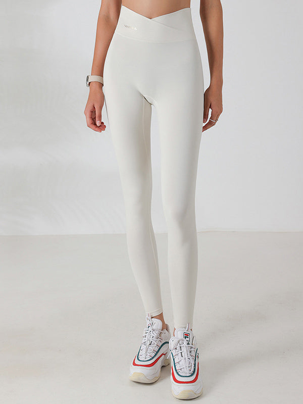 Skinny Wrap High-Waisted Printed Solid Color Leggings