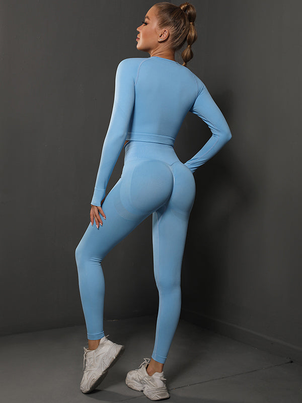 Solid Color Long Sleeve Tee & Leggings Yoga Suits