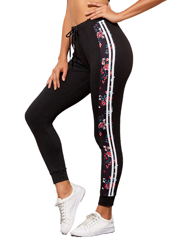 Floral Printed Striped Splicing Empire Butt Lifter Yoga Leggings