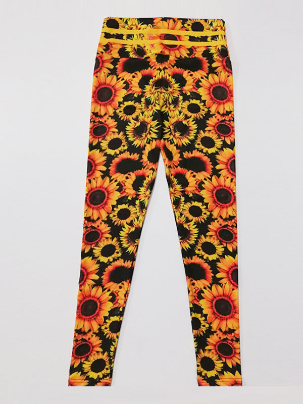 Sunflower Digital Printing High-Waisted Slim Yoga Leggings