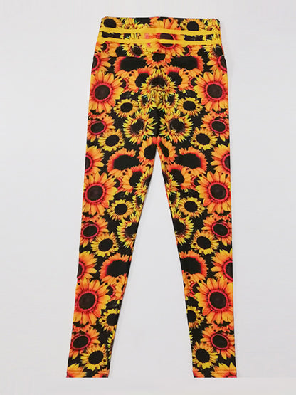 Sunflower Digital Printing High-Waisted Slim Yoga Leggings