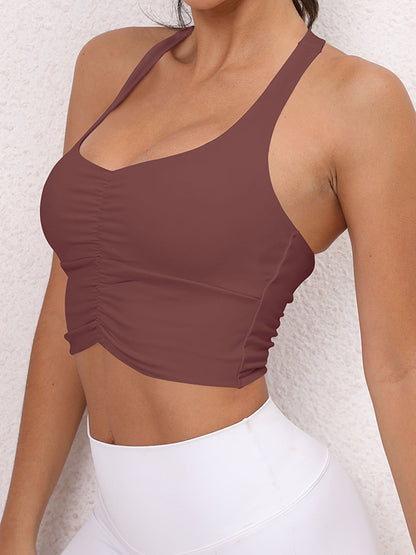 Skinny Sleeveless Hollow Solid Color Sports Bra Spaghetti-Neck Bra