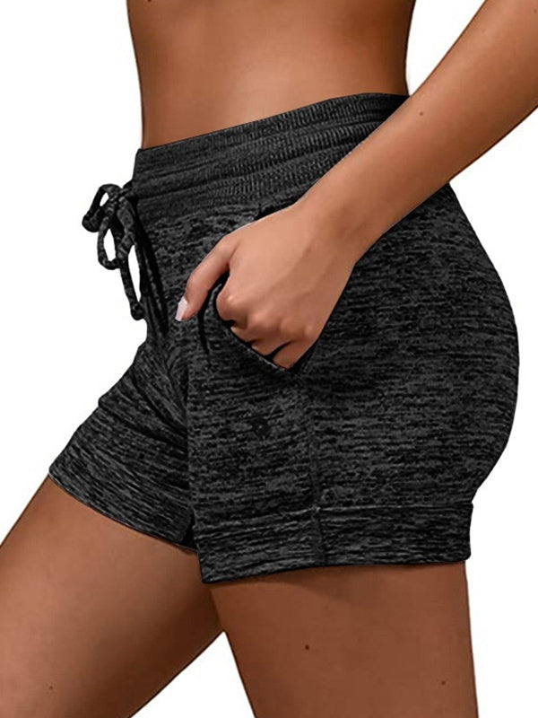 Solid Color Quick-Drying  High-Waisted Drawstring Sports Shorts