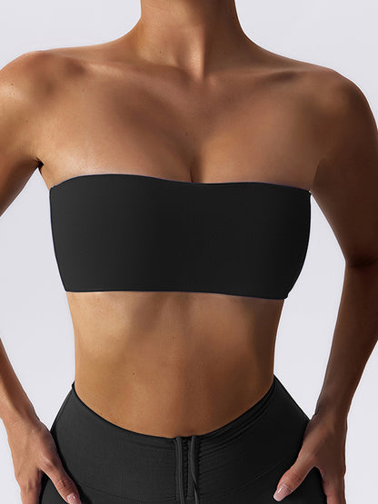 Sleeveless Wrap Non-Slip Solid Color Tube Sports Bra