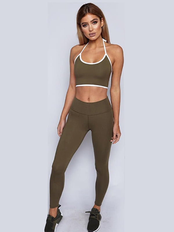 Neck Tie Backless Mdriff Baring Tight Fitting Gym Suit