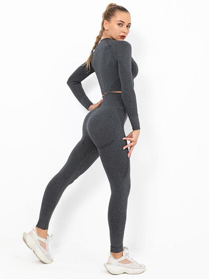 Seamless Solid Long Sleeves Tees&Leggings Yoga Suits