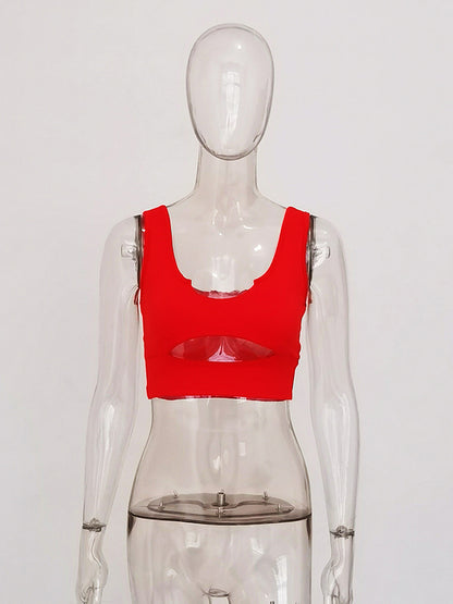 Skinny Wrap Hollow Solid Color Spaghetti-Neck Sports Bra