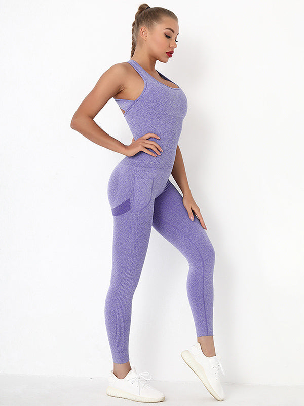 Solid Color Sleeveless U-Neck Yoga&Gym Jumpsuits