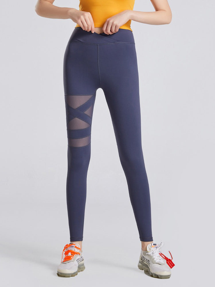 High-Waisted Mesh Solid Color Sports Leggings