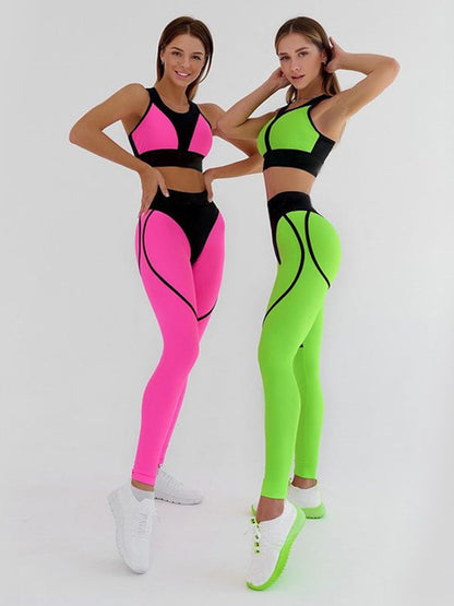 Shiny Color Split-Joint Bra&Legging Close Fitting Sport Suits