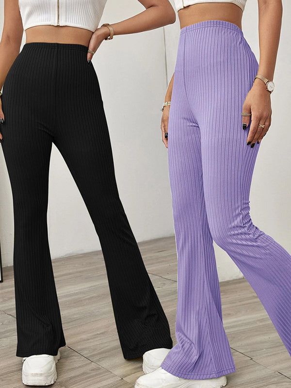 Flared Wrap High-Waisted Solid Color Flared Trousers