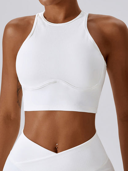 Cropped Skinny Hollow Solid Color Round-Neck Yoga Tops