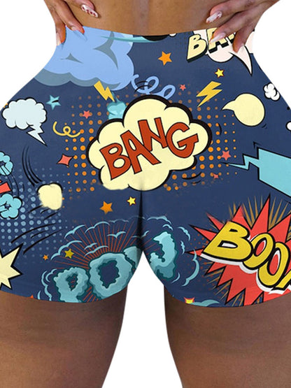 Fashion Funny Print High-Waisted Hip Lift Sports Shorts