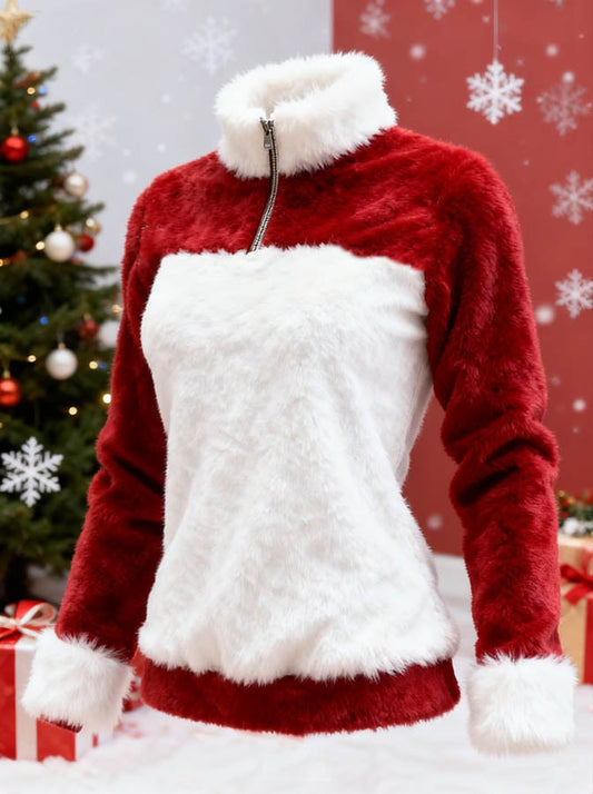 Women'S Casual Plush Contrast Color Stitching Christmas Sweatshirt