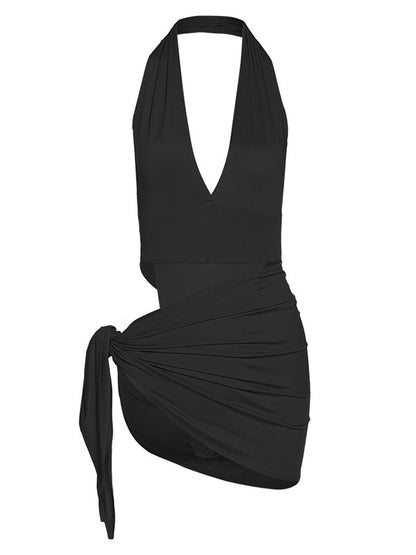 V-Neck Backless Solid Color Sleeveless Bodysuits