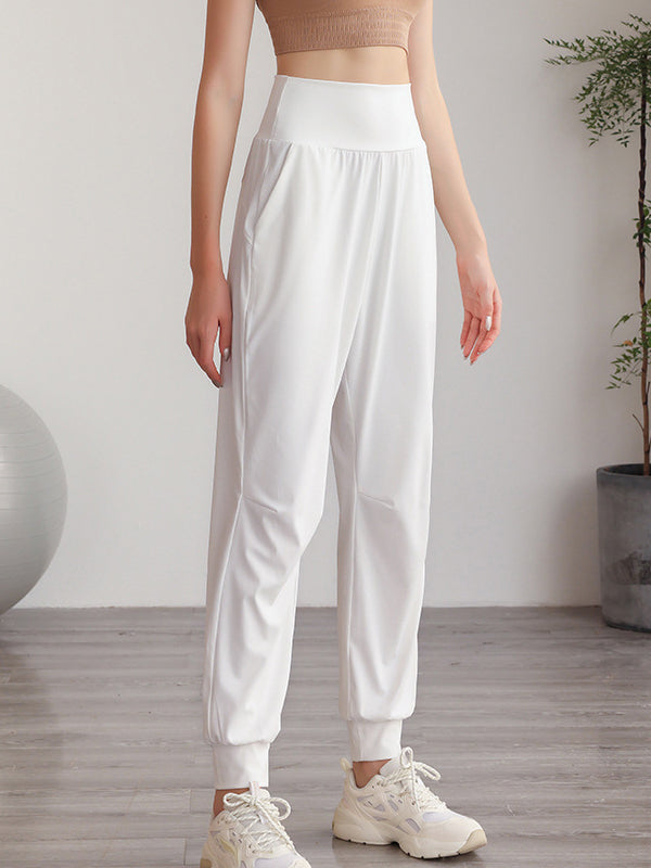 Loose High-Waisted Pockets Solid Color Athletic Pants