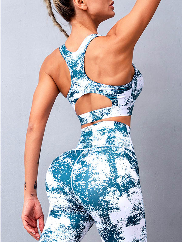 High-Waisted Floral Print Legging Fitness Suits