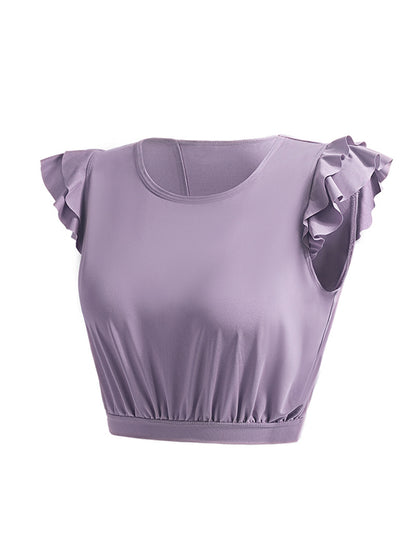 Loose Sleeveless Ruffled Round-Neck Yoga Tops