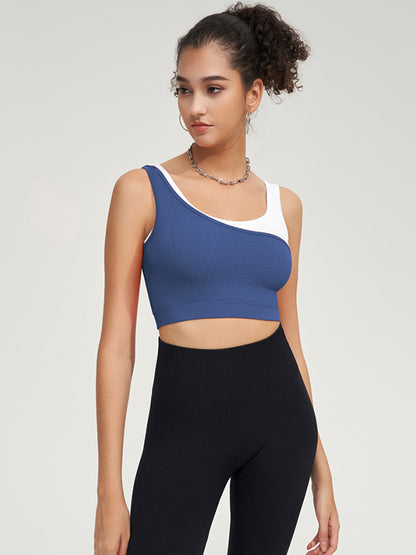 Wrap Contrast Color Detachable Spaghetti-Neck Sports Bra