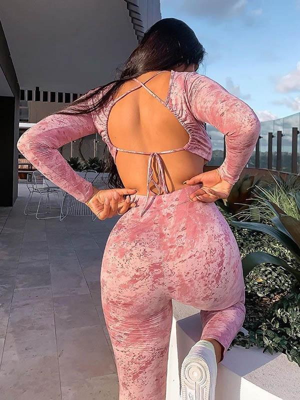 Camouflage Backless Exposed Navel Yoga Suits