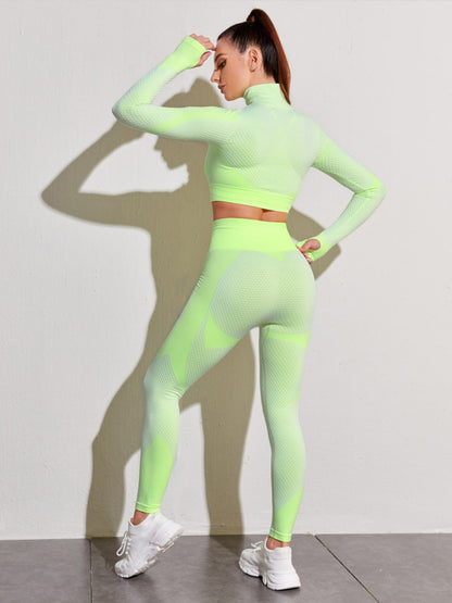 Fluorescent Long Sleeve Zipper Slim Yoga Athletic Suit