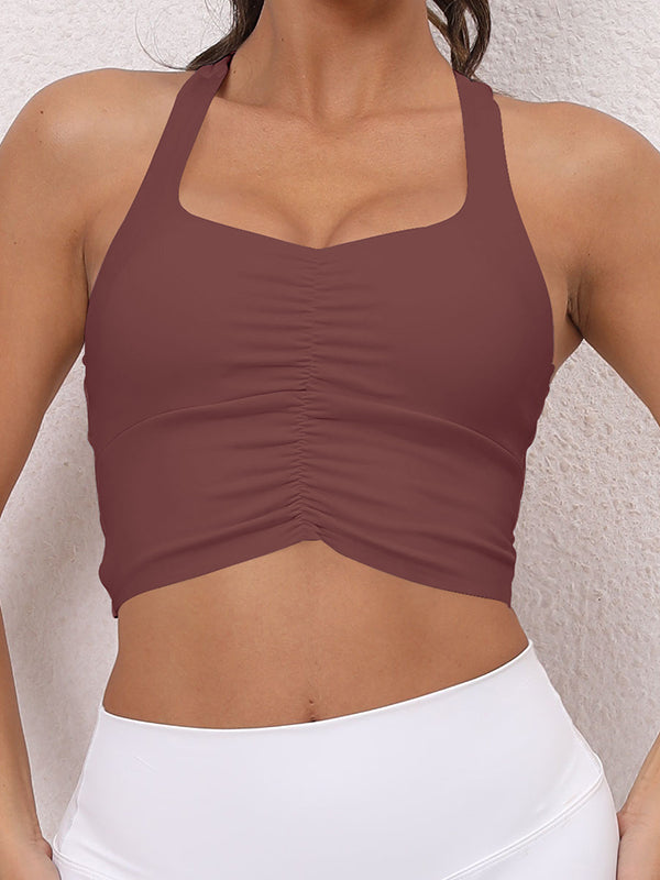 Skinny Sleeveless Hollow Solid Color Sports Bra Spaghetti-Neck Bra