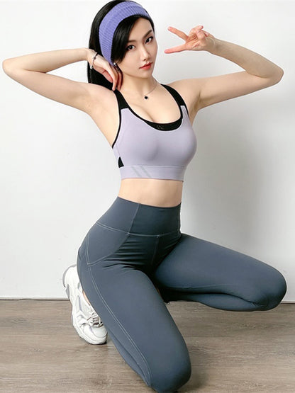 Color-Block Sleeveless Padded Sport Yoga Bra Top