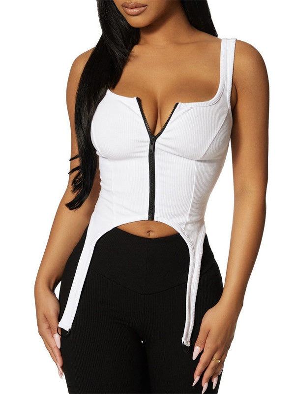 Designed Wrap Sleeveless Zipper Vest