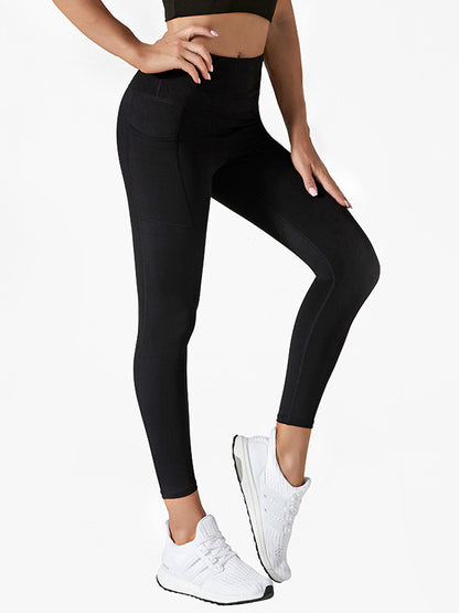 High-Waisted Pockets Wrap Solid Color Leggings