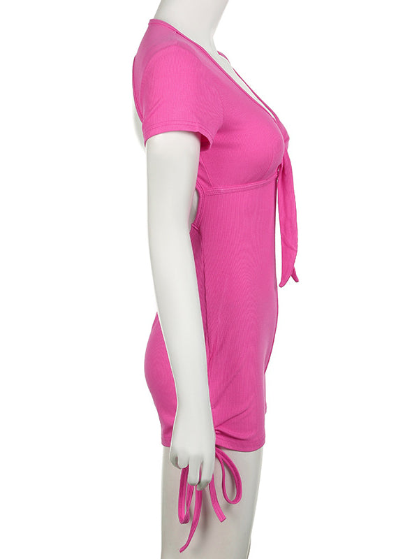 Wrap Backless Bandage Drawstring Solid Color Sports Rompers