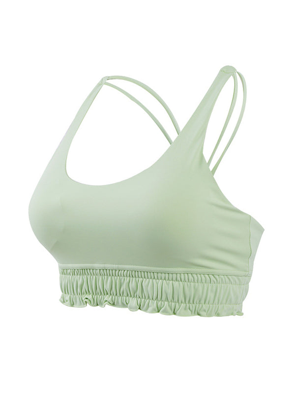 Wrap Falbala Hollow Ruffled Solid Color U-Neck Sports Bra