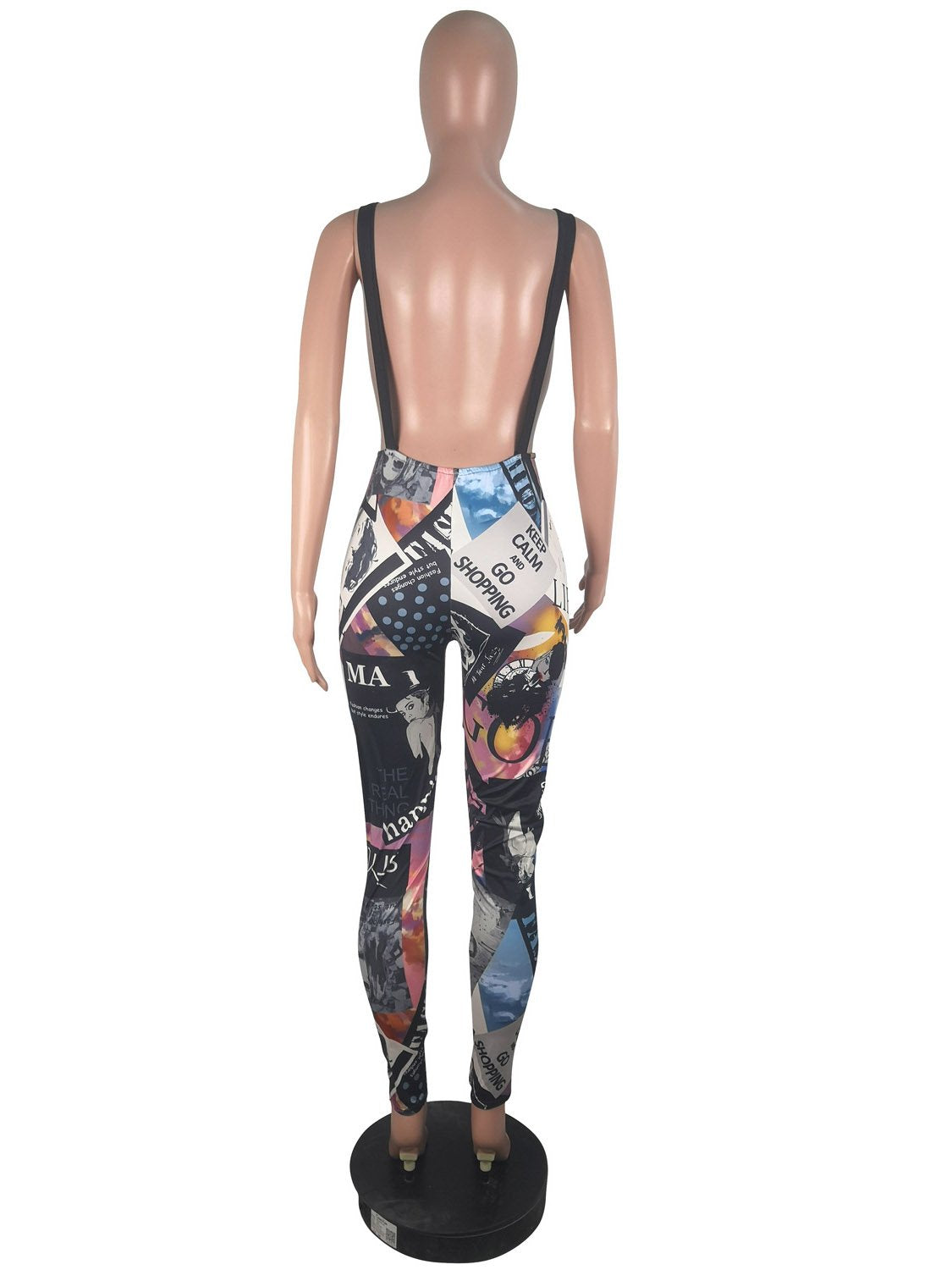 Sexy Cutout Printed Graffiti Backless Jumpsuits