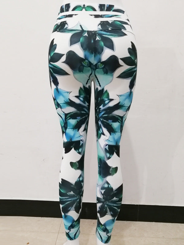 Skinny Leg Wrap Leaf&Floral Printed High-Waisted Leggings