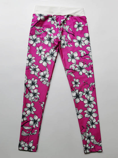 Peach Blossom Print High-Waisted Stretch Running Fitness Yoga Leggings