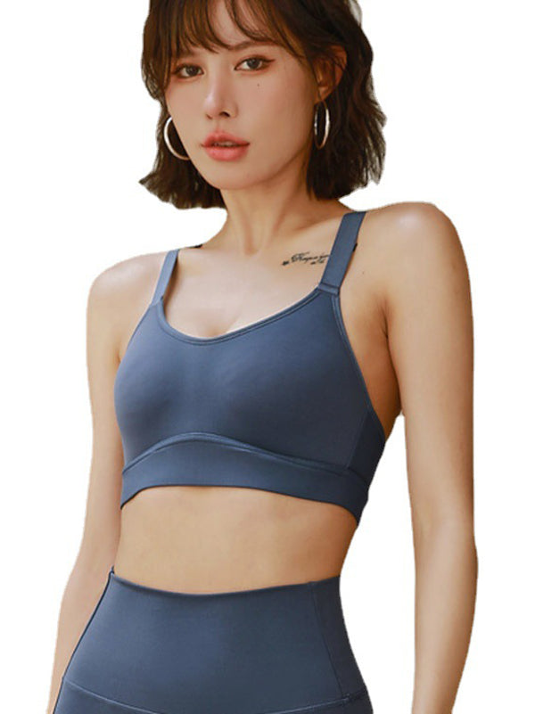 Skinny Wrap Back Cross Color-Block Spaghetti-Neck Sports Bra