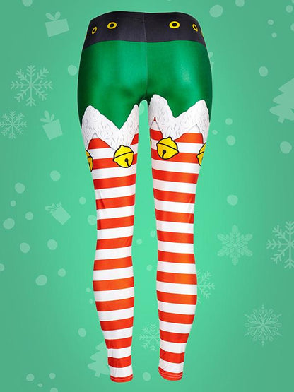 Christmas Striped Printed Sports Leggings