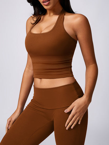 Skinny Sleeveless Backless Solid Color Halter-Neck Yoga Tops