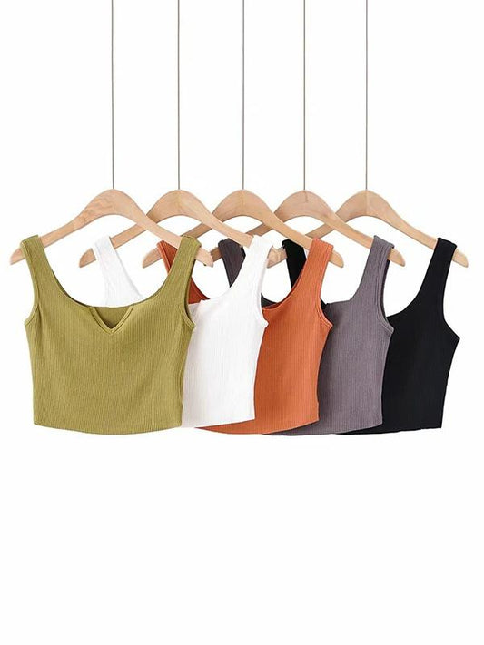 Solid Spaghetti-Neck Exposed Navel Vest Top