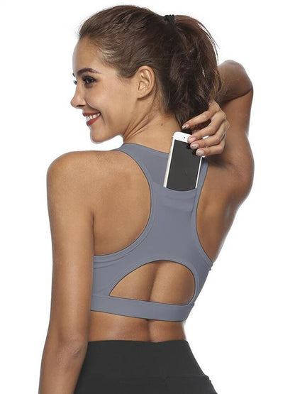 Solid Color Wrap Breathable Back Cutout Sports Bra